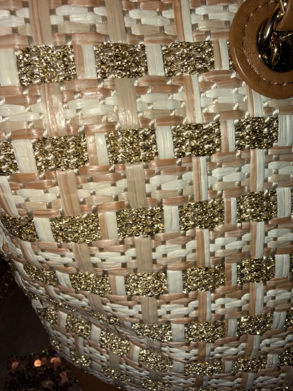 Tory Burch NWOT  tweet Tan and Cream Woven Tote with Chain-Trim Straps - Picture 5 of 17